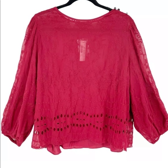 J Crew Mixed Embroidery Shirt Lace Top Red NWT XS - Picture 7 of 10